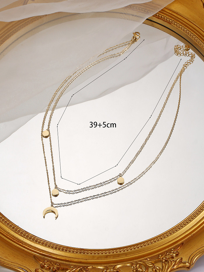 Wholesale Simple Style Moon Stainless Steel  14K Gold Plated Layered Necklaces