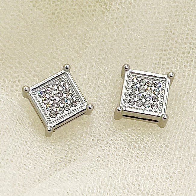 1 Pair Casual Simple Style Square Polishing Inlay Stainless Steel  Zircon Ear Studs