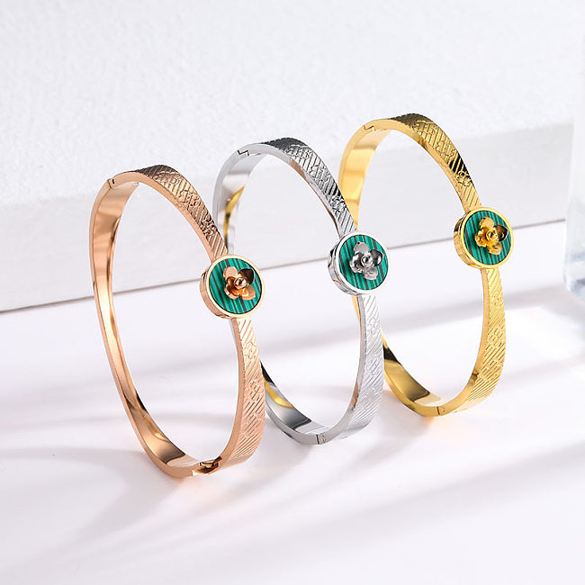 Simple Style Flower Titanium Steel Plating Gold Plated Bangle