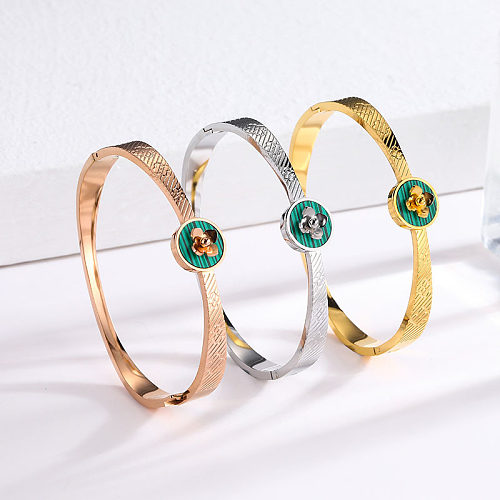 Simple Style Flower Titanium Steel Plating Gold Plated Bangle