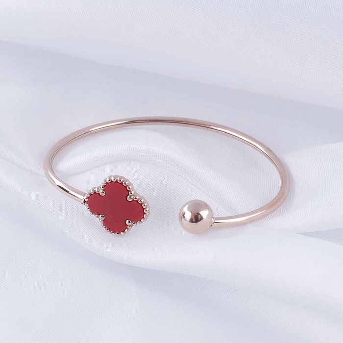 Casual Classic Style Four Leaf Clover Stainless Steel Epoxy Inlay Resin Rhinestones Bangle