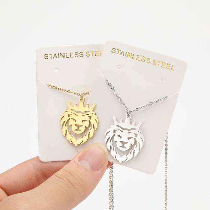 1 Piece Retro Lion Stainless Steel  Hollow Out Pendant Necklace