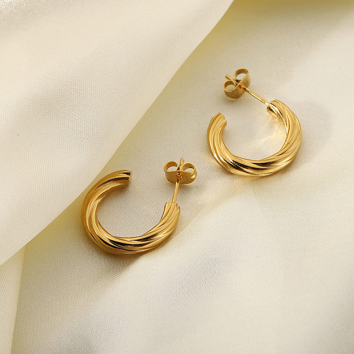 Gold-plated Stainless Steel  Twisted C-shaped Hoop Earrings