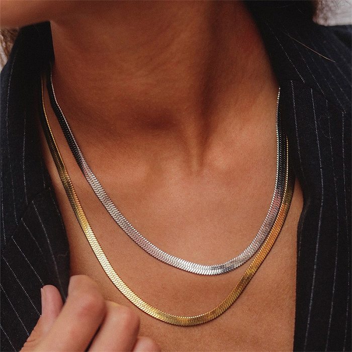 Bijoux bijoux en gros nouveau Style Simple en acier inoxydable plat serpent chaîne collier