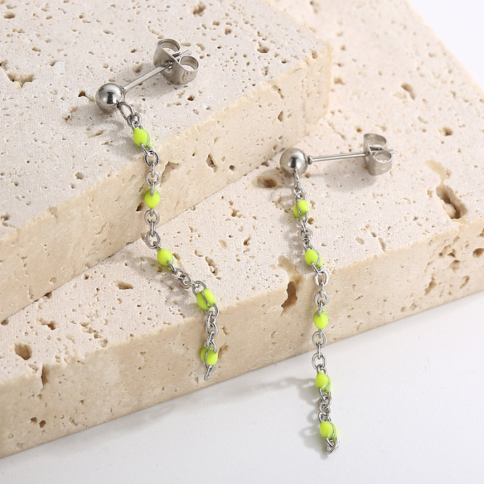 1 paire de boucles d'oreilles pendantes en acier inoxydable, chaîne plaquée de Style Simple