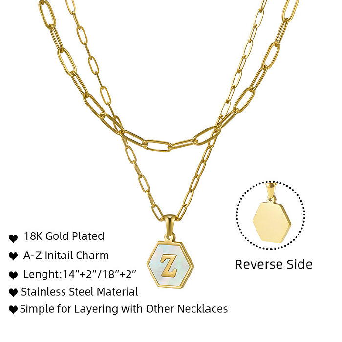 Fashion Hexagon Letter Stainless Steel  Layered Necklaces Gold Plated Shell Stainless Steel  Necklaces