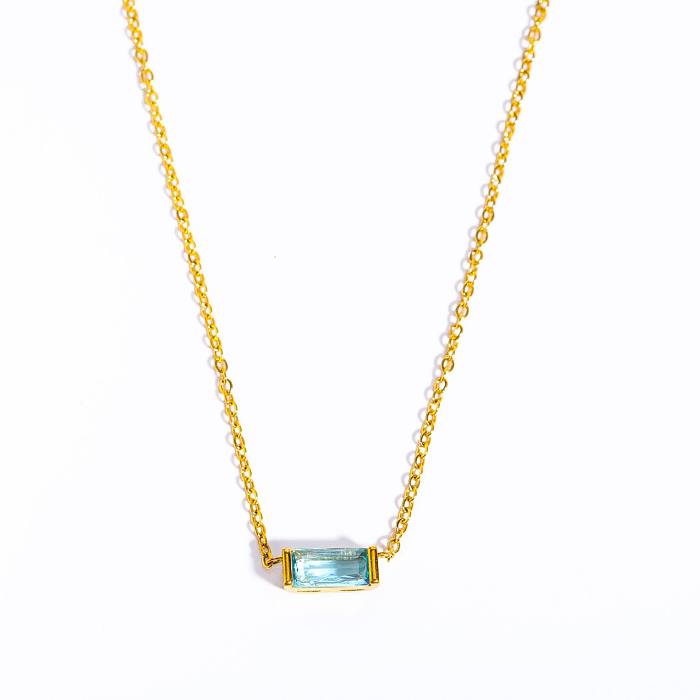 Fashion Rectangle Stainless Steel Plating Birthstone Necklace