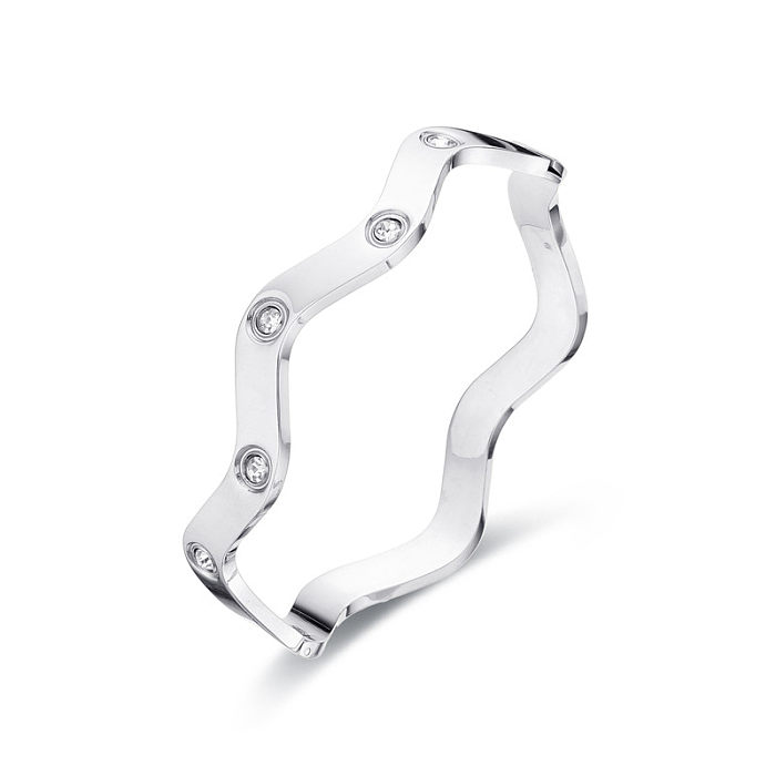 Simple Style Solid Color Stainless Steel Inlay Zircon Bangle