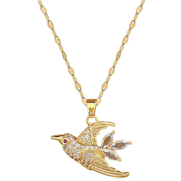Simple Style Swallow Stainless Steel Rhinestones Pendant Necklace In Bulk