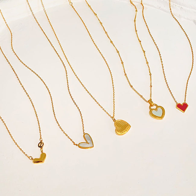 Casual Simple Style Heart Shape Stainless Steel Plating Inlay Shell Necklace