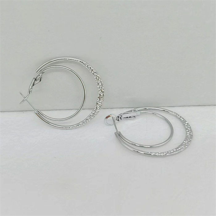 1 Pair Chinoiserie Solid Color Plating Stainless Steel Hoop Earrings