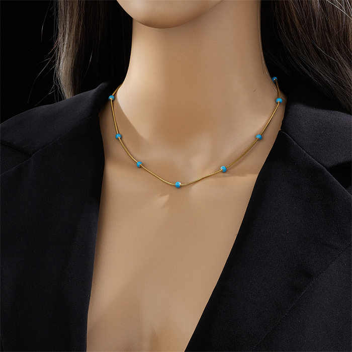 Lässige Retro-Halskette aus rundem Edelstahl mit Perlenbeschichtung und 18-karätiger Vergoldung