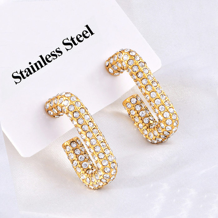 1 Pair Simple Style Solid Color Plating Inlay Stainless Steel Zircon Ear Studs