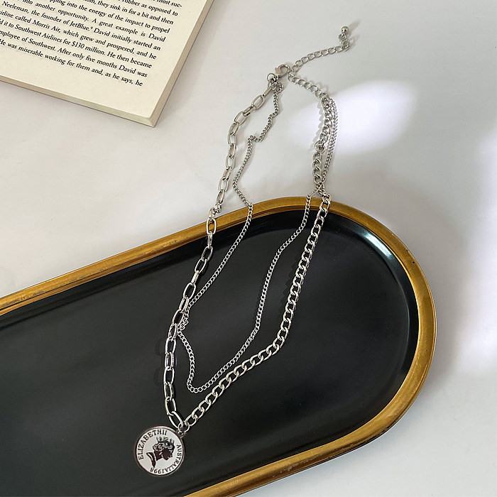 Hip-Hop Vintage Style Portrait Stainless Steel  Plating White Gold Plated Double Layer Necklaces