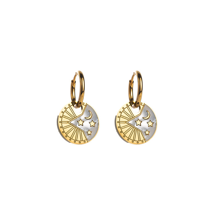 1 Paar elegante runde vergoldete Ohrringe aus Edelstahl mit Zirkon und Inlay