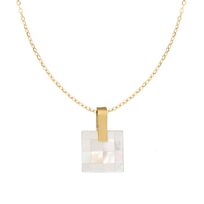 Simple Style Square Stainless Steel Plating Shell Pendant Necklace
