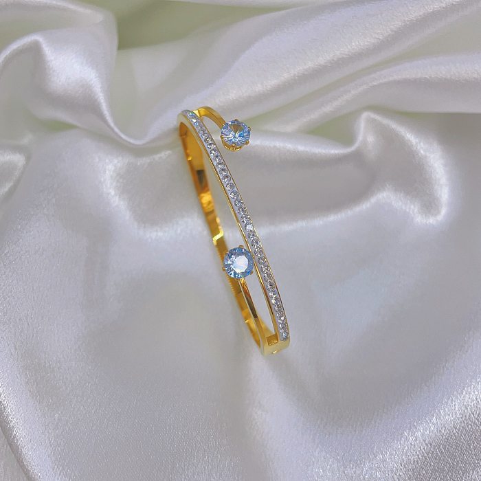 Lady Solid Color Titanium Steel Polishing Plating Inlay Zircon Gold Plated Bangle