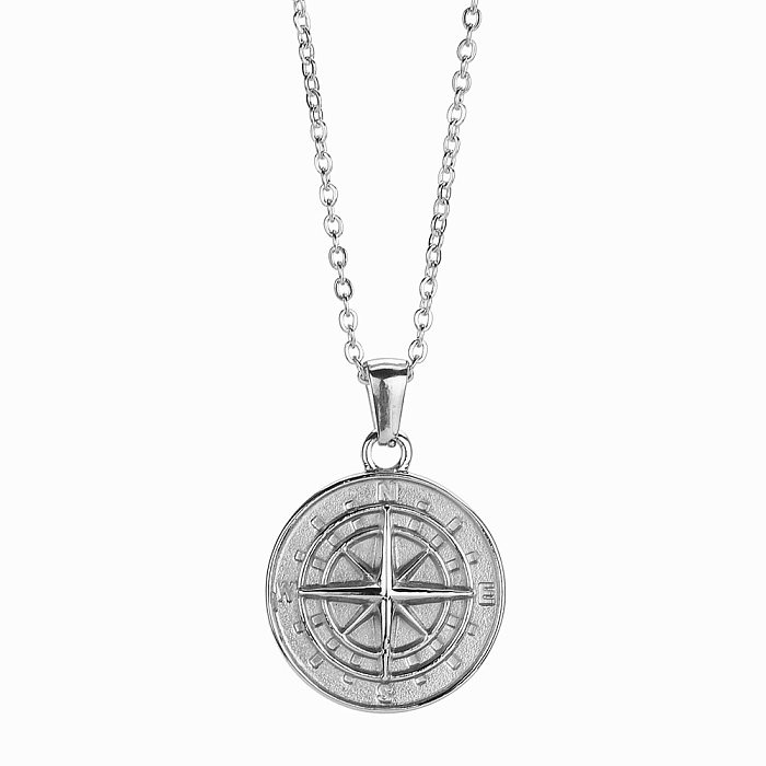 Fashion Compass Star Stainless Steel  Gold Plated Pendant Necklace 1 Piece
