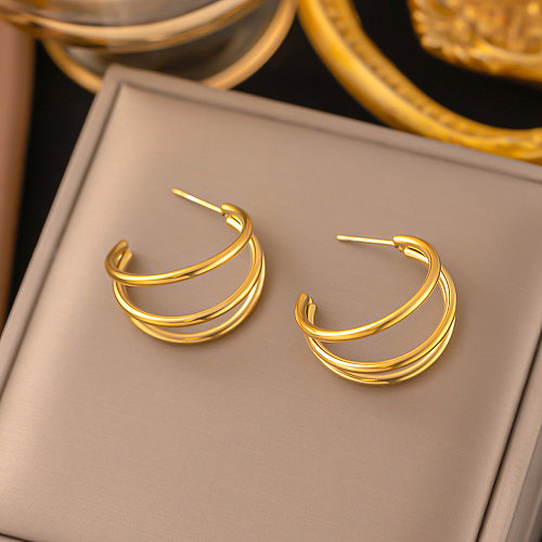 1 Pair Simple Style C Shape Stainless Steel 18K Gold Plated Ear Studs