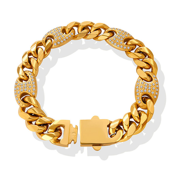 Pulsera chapada en oro de acero titanio con cadena cubana de diamantes con incrustaciones de moda
