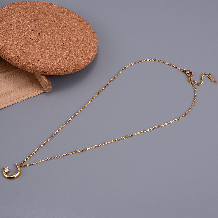 Estilo IG estilo simples formato de coração em aço inoxidável com incrustação de zircão colar banhado a ouro 18K