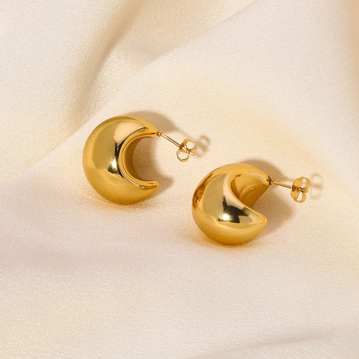 1 Pair Elegant Classic Style Moon Plating Stainless Steel  18K Gold Plated Earrings Ear Studs