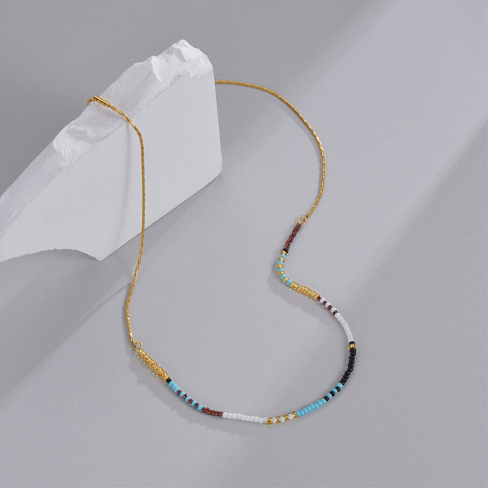 Vacation Color Block Stainless Steel  18K Gold Plated Necklace In Bulk