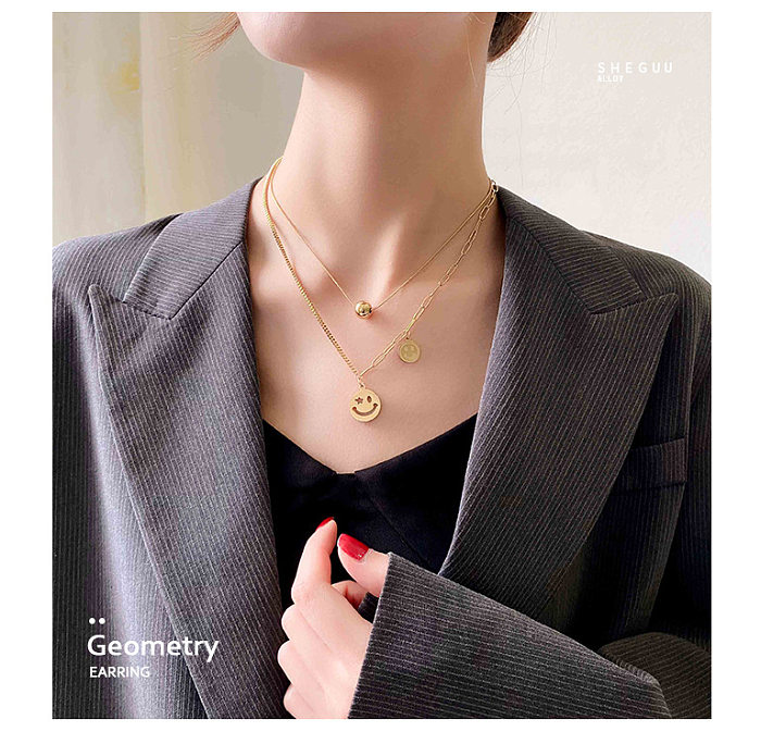 Mode Multi-Element Smiley Face Anhänger Edelstahl Halskette kreative mehrschichtige Schlüsselbeinkette