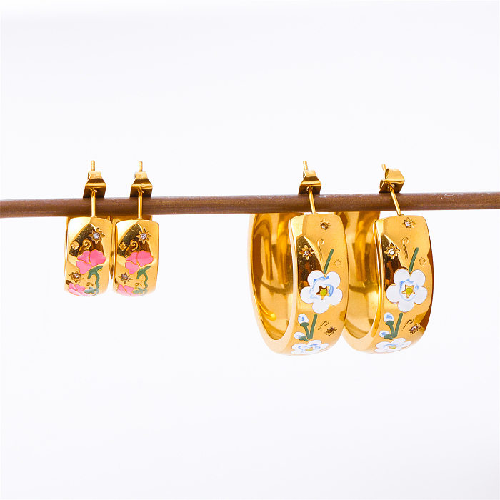 1 Paar schlichte Streetwear-Ohrstecker aus Edelstahl mit Blumenbeschichtung und 18 Karat vergoldet