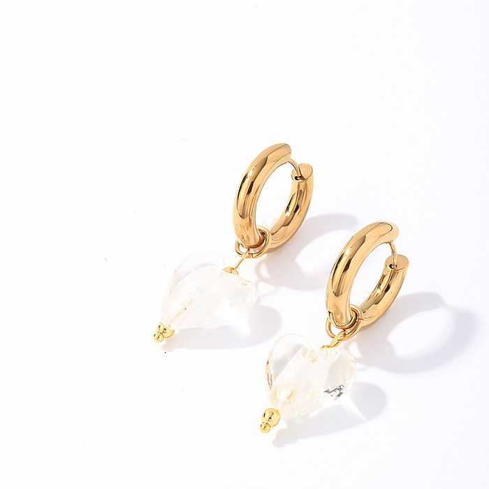 1 Pair Simple Style Heart Shape Plating Stainless Steel  Natural Stone Gold Plated Drop Earrings