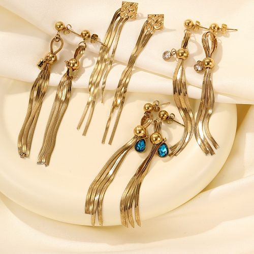 1 Paar schlichter Stil, klassischer Stil, Wassertropfen, Quasten-Beschichtung, Inlay, Edelstahl, Perle, Zirkon, vergoldete Tropfen-Ohrringe