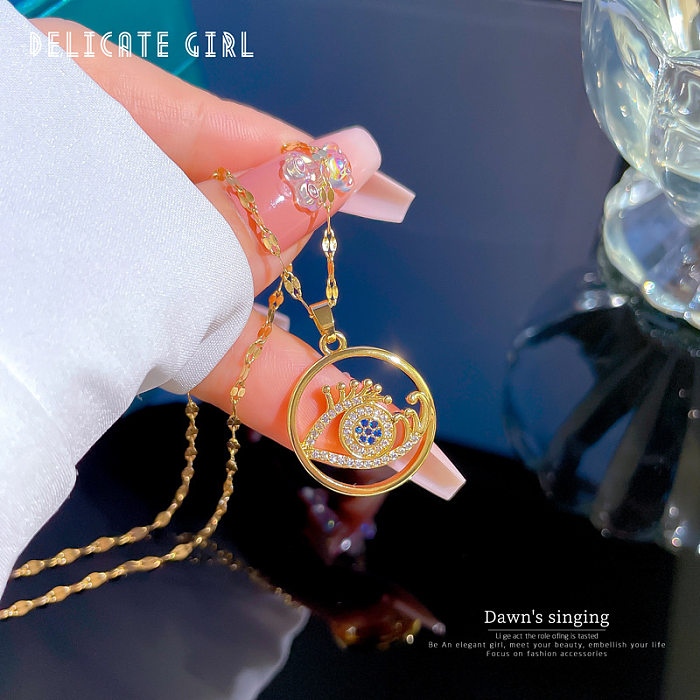 Halskette mit Anhänger im Ethno-Stil, Edelstahl, verkupfert, mit ausgehöhltem Inlay und Zirkon