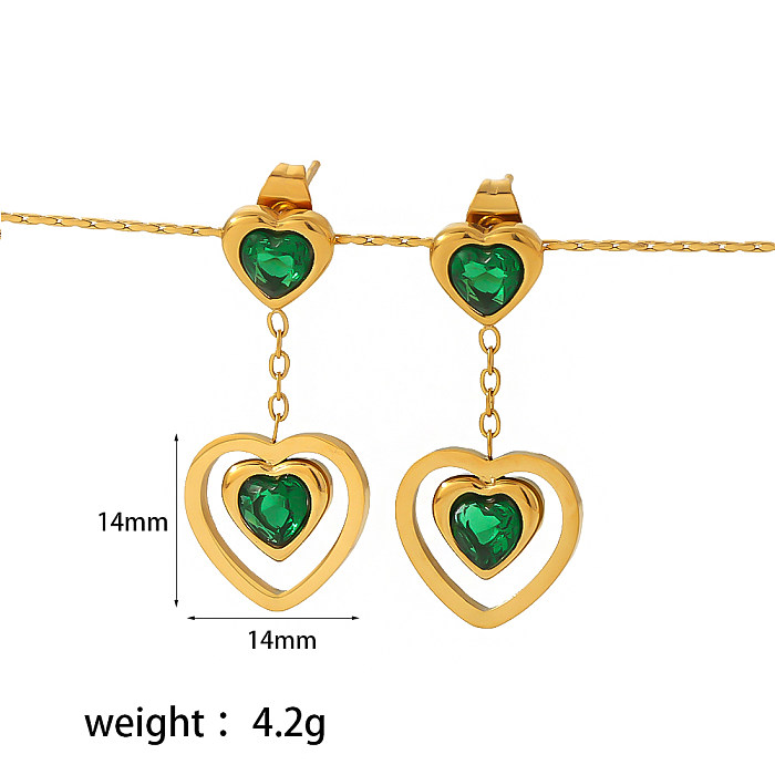 1 Pair Sweet Simple Style Heart Shape Epoxy Plating Inlay Stainless Steel  Zircon 18K Gold Plated Drop Earrings