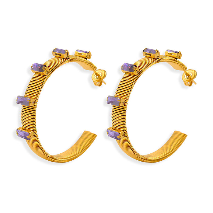 1 Pair Modern Style C Shape Plating Inlay Stainless Steel  Zircon Earrings