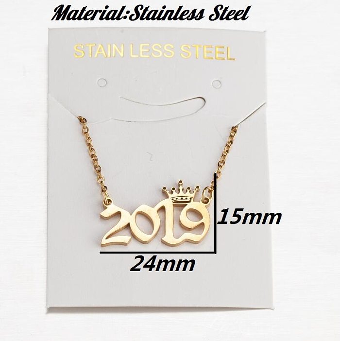 Simple Style Number Crown Stainless Steel Hollow Out Necklace 1 Piece