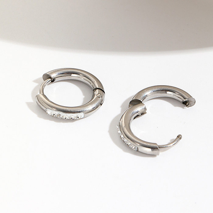 1 paire de boucles d'oreilles en acier inoxydable et Zircon, Style Simple, incrustation géométrique