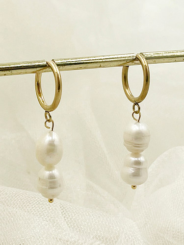 1 paire de boucles d'oreilles classiques en acier inoxydable plaqué or, perles douces, polissage