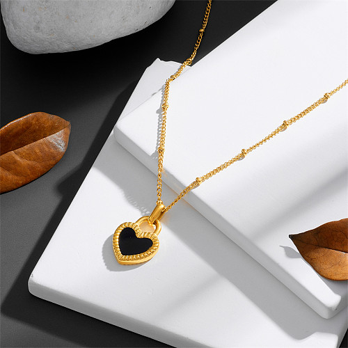 Collier pendentif en forme de cœur, Style Simple et doux, incrustation de placage en acier inoxydable, coquille de cristal artificiel