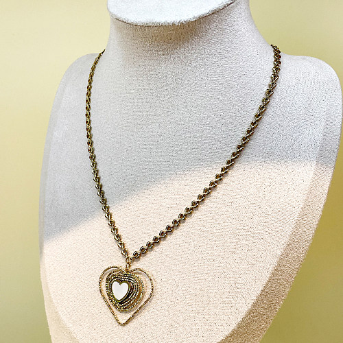 Collier avec pendentif plaqué or, décontracté et mignon en forme de cœur, en acier inoxydable et émail, plaqué or