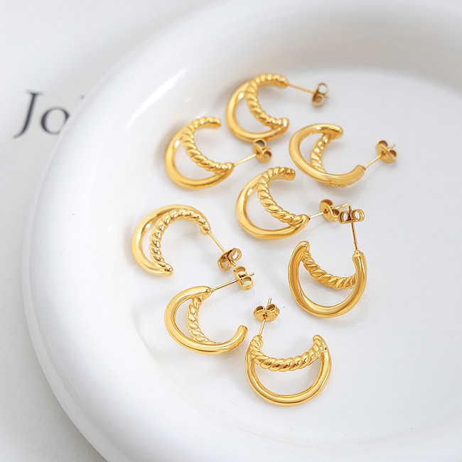 1 Pair Simple Style Commute Twist Plating Stainless Steel 18K Gold Plated Ear Studs