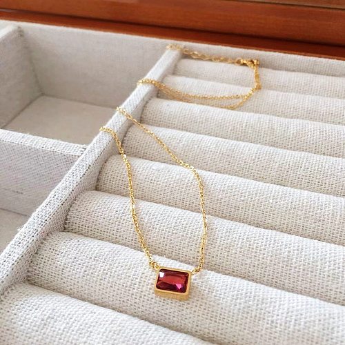 Elegant Classic Style Streetwear Square Stainless Steel  Plating Inlay Artificial Gemstones 18K Gold Plated Pendant Necklace