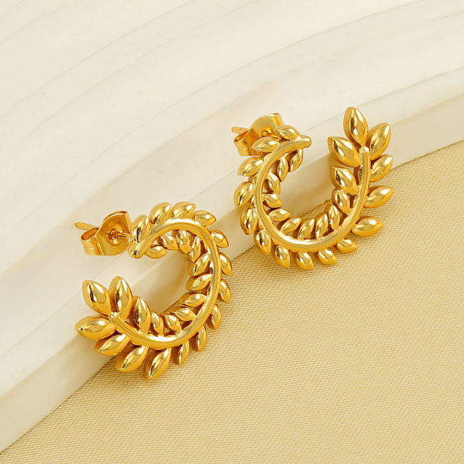 1 Pair Elegant Wreath Polishing Plating Stainless Steel  18K Gold Plated Earrings