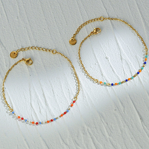 Bracelets plaqués de perles multicolores en acier inoxydable, Style Simple, 1 pièce