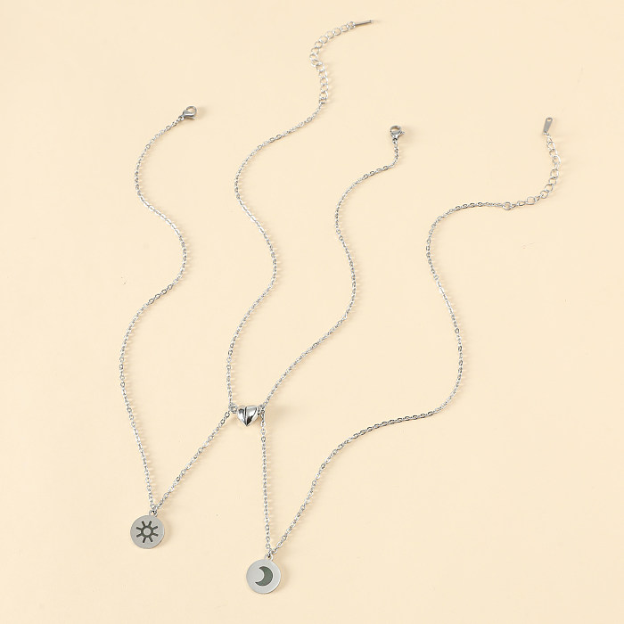 Elegante Halskette mit Anhänger im schlichten Preppy-Stil, Sonne und Mond, Edelstahl, Zinklegierung