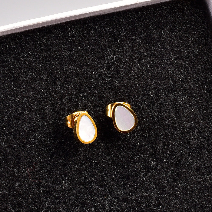 Simple Style Water Droplets Stainless Steel Gold Plated Shell Ear Studs 1 Pair