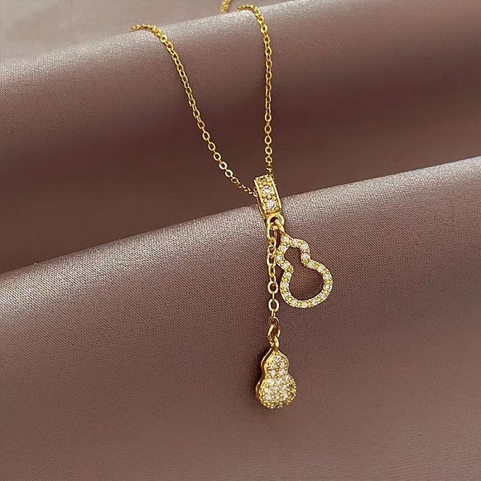 Collier pendentif en diamant artificiel avec incrustation de placage en acier inoxydable de style simple