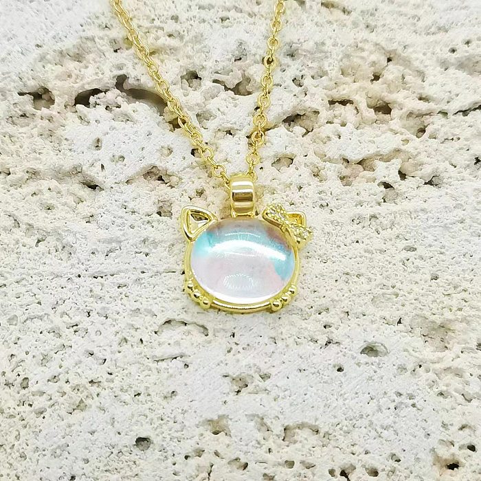 IG Style Geometric Stainless Steel Plating Inlay Artificial Pearls Rhinestones Opal Gold Plated Pendant Necklace