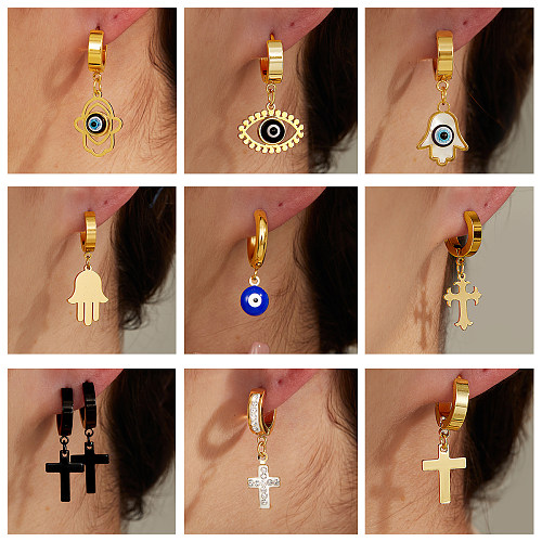 Modische Kreuz-Teufelsauge-Hand der Fatima-Ohrringe mit Edelstahlbeschichtung, 1 Paar