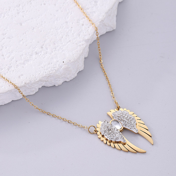 Simple Style Classic Style Wings Stainless Steel  Plating Inlay Zircon 18K Gold Plated Pendant Necklace
