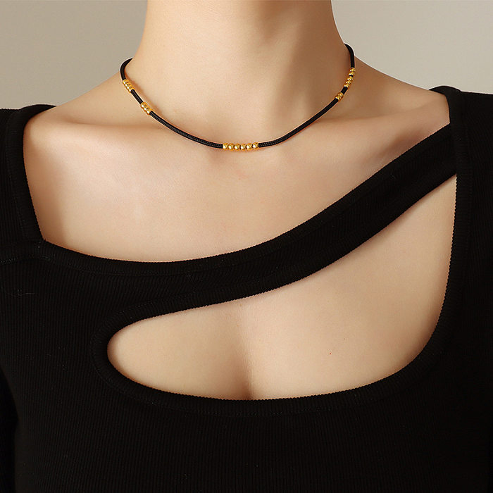 Fashion Simple 18k Gold Beaded Stainless Steel Necklace